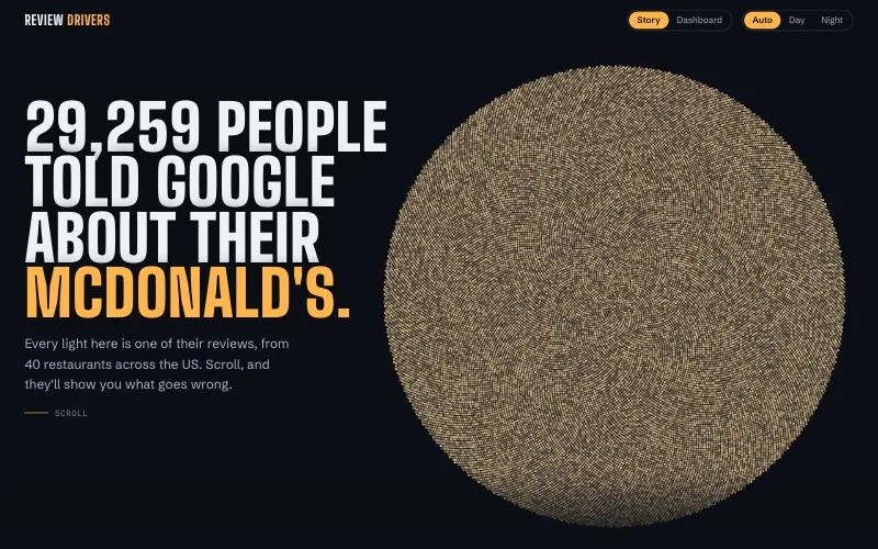 McDonald's Review Drivers: a disc of dots, one per Google review, beside the headline